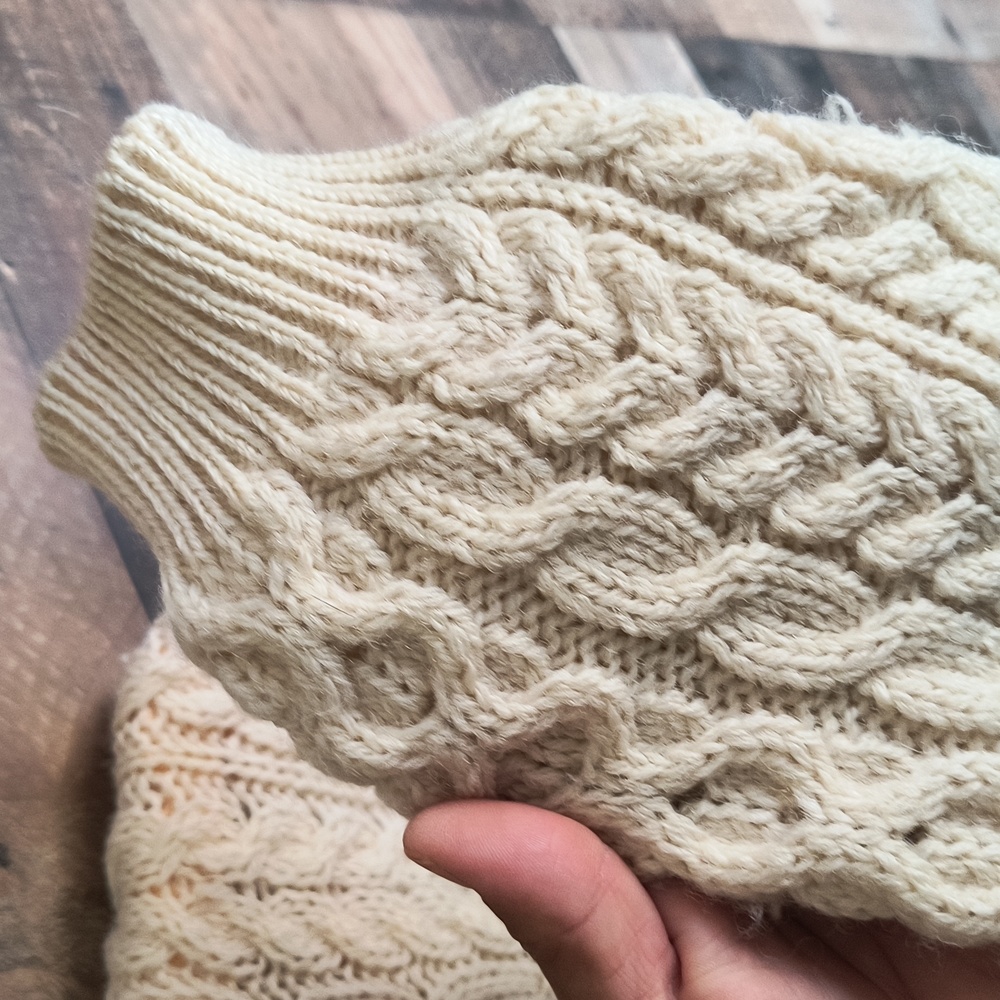 Vintage Carraig Donn 100% Wool Cream Chunky Knit Fisherman Cardigan Sz Large M - Picture 15 of 17